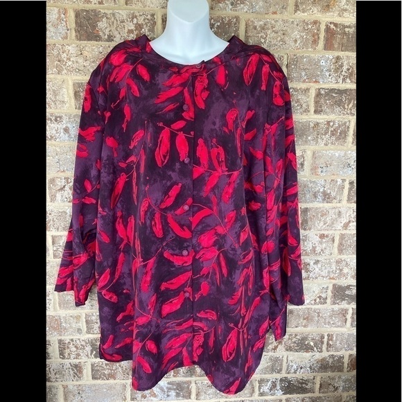 Vintage C.M.Shapes 3X leaves  Print Blouse Gorgeous 1980’s padded shoulders - Picture 1 of 12